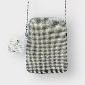 De Blossom Collection Silver Rhinestone Mini Evening Pouch - Chain Crossbody